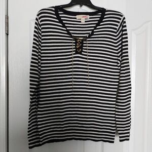 Michael Kors Black and White Striped Sweater Size L
